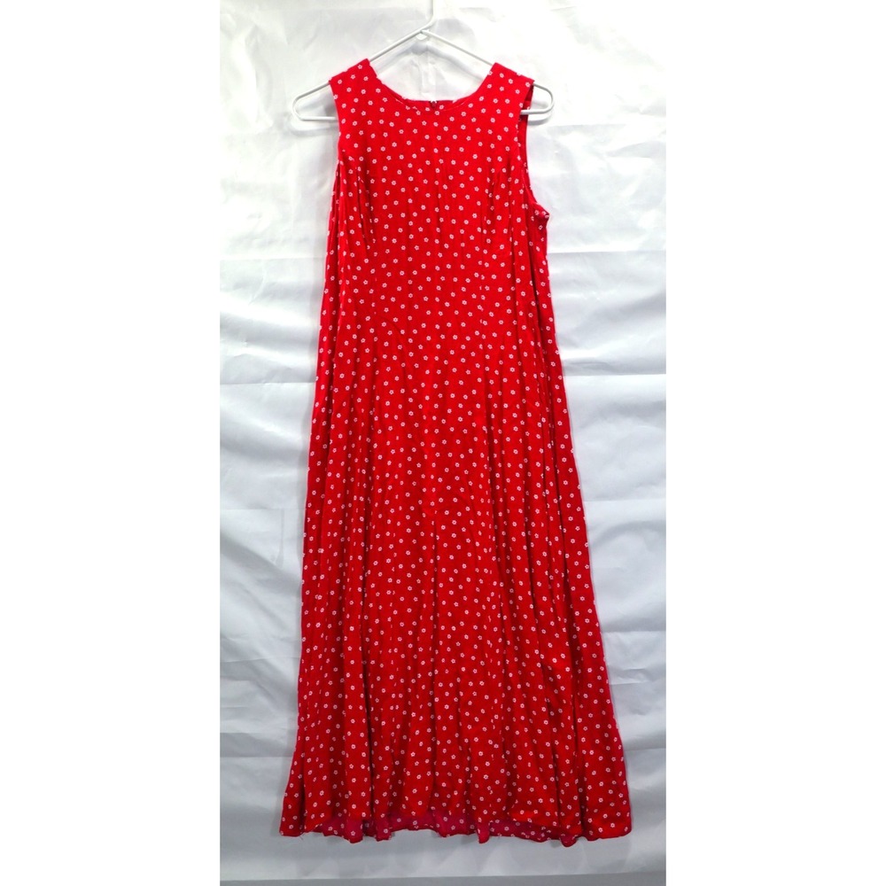 Vintage Molly Malloy Red Floral Polka Maxi Dress Sleeveless Boho USA Womens M